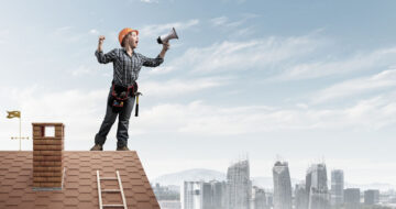 Woman shouting from rooftop